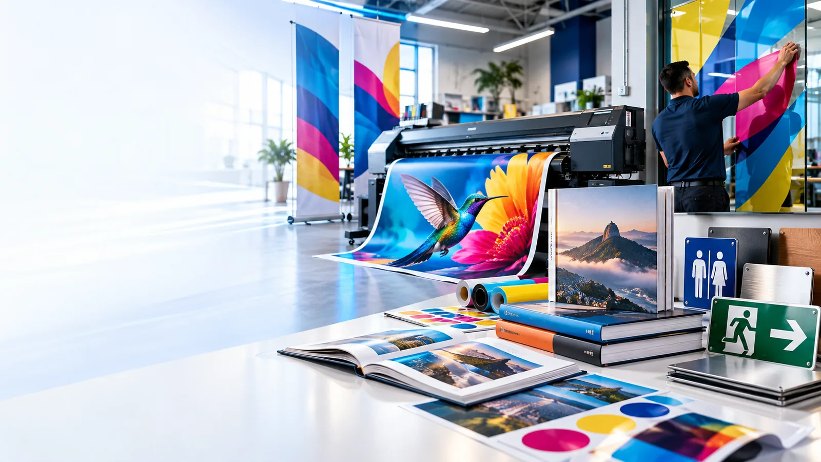 Produção gráfica da RCO Print: banners, adesivos, capa dura e placas